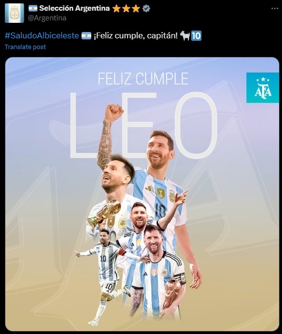 美洲杯再接再厉！阿根廷国家队官推晒梅西海报：生日快乐，队长！